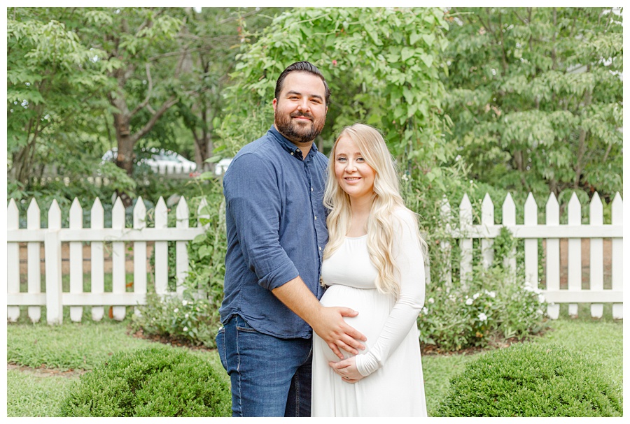 Maternity Session White maxi dress and blue button up
